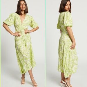 FAITHFULL THE BRAND VITTORIA PUFF SLEEVE LONG MIDI DRESS